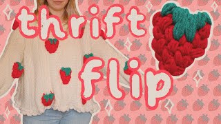 How to crochet a strawberry // Strawberry Sweater thrift flip