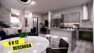 Plano de Casa de 6 X 12 ELEGANTE y PEQUEÑA