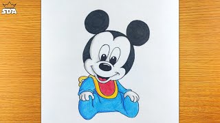How to draw Little Mickey Mouse - Easy step-by-step drawing lessons for kids|draw Baby Mickey Mouse