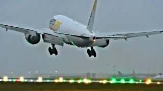 GO AROUND! Boeing 777 Crosswind + Windshear @ East Midlands Airport