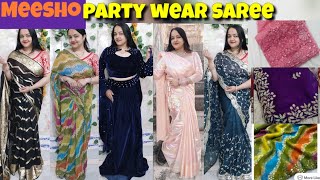 🥰 Meesho Saree Haul 320 Rs 🥰 Georgette/Bnarsi Silk Chickenkari / Jimmy Choo / Meesho Partywear Saree