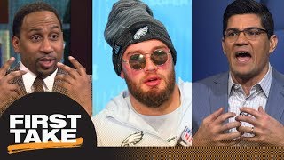 Stephen A. Smith and Tedy Bruschi shut down Lane Johnson's comments on Patriots | First Take | ESPN