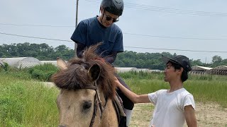 道路 公道を走ってた馬【いきなり乗馬】ふた鞍目【２回目】高松プロの乗馬レッスン 1人で乗馬 早足 堺市 酪農組合 जापान  घोड़ा