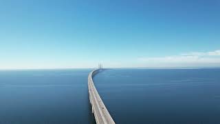 Oresund Bridge: Aerial(drone) view of Oresund bridge between Malmo, Sweden and Copenhagen, Denmark.