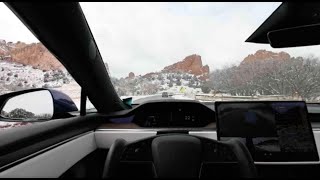 VR 180 Apple Immersive Video: Snowy Garden of the Gods in a Self Driving Tesla Model S Plaid