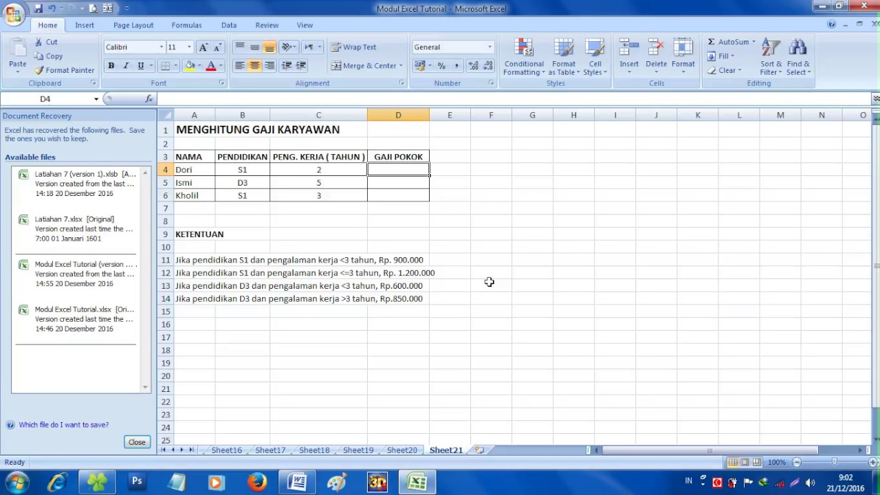 Contoh Rumus If Menghitung Gaji Karyawan Di Microsoft Excel - YouTube