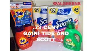 Walgreens! .72 cent 50oz GAIN! TIDE and SCOTT. 6/30.