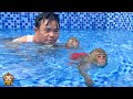 YiYi and YinYin were excited to swim with grandpa