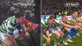 Kieran Tierney grabs megaphone to lead Celtic celebrations after Betfred Cup win!