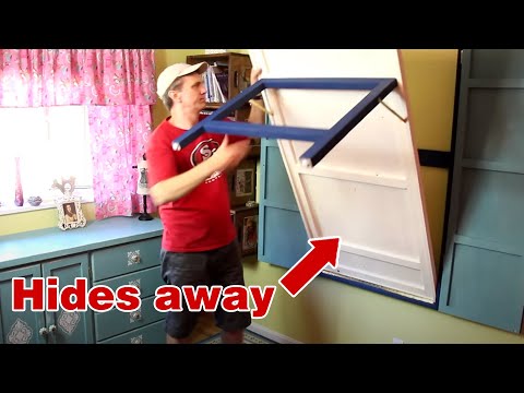 Space Saving Drop Down Table. You can make this DIY fold down work table! Space Saving Drop Down Table. You can make this DIY fold down work table!