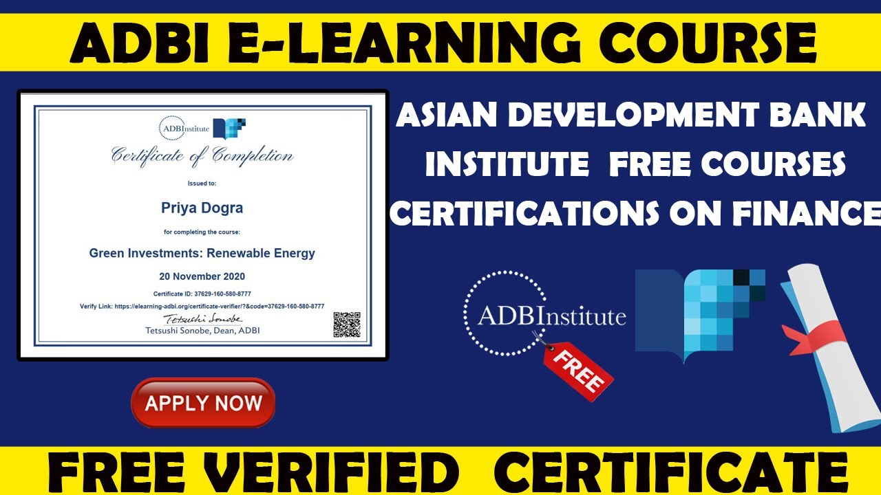 Free Finance Certificate |Asian Development Bank Institute Free ...