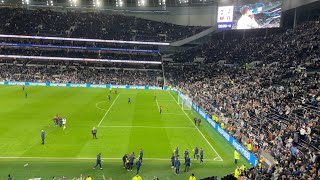 Spurs Fans Celebrate with 손흥민 Son Heung-min at Full Time v West Ham at Tottenham Hotspur Stadium EPL