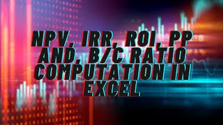 NPV, IRR, ROI, Payback Period, and B/C Ratio computation using MS Excel