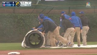 MIL@CHC: Schwarber's slip begins long rain delay