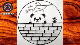 Circle drawing😍 panda drawings😊easy circle drawing😀 easy circle scenery❤: panda drawing in circle⭕