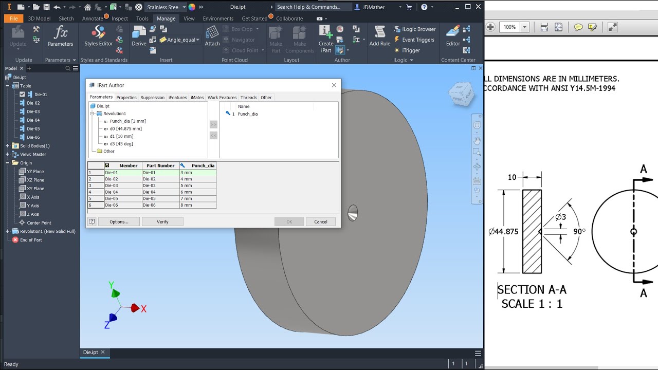 Punch - Inventor IPart SolidWorks Configurations - YouTube