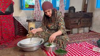 Cooking Traditional Iranian Food, Herb Pilaf with Fish in the Village