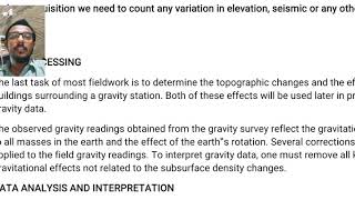 Data processing and data analysis in Gravity method.