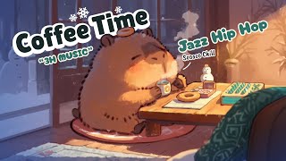 Warm Cabin in the Blizzard ♨️ Capybara Coffee Time ☕️ Lofi Jazz Hip Hop | Calm \u0026 Relax