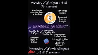 Shooters Billiards Wednesday Night Handicapped 9-Ball Tournament (8-21-24)