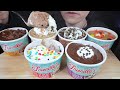 asmr ice cream sundae cups *fudge chocolate cake cheesecake caramel pb candy cookie dough 먹방