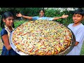 DOMINOS VEG PIZZA | Homemade Giant Pizza Recipe | Cheese Burst Pizza | Village Fun Cooking