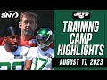 Breece Hall takes handoffs, Aaron Rodgers connects with Garrett Wilson at Jets practice | SNY