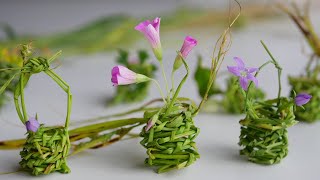 【60代からの田舎暮らし】#40 摘んだ草で小さなかごを編むだけの動画♡ | A small basket woven with grass