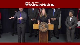 Dr. Emily Landon at the Illinois Governor's COVID-19 Press Conference