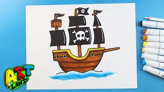 How to Draw a PIRATE SHIP