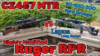 CZ457 MTR vs Heavily Modified Ruger RPR 50-100-200 yard groups shot with Lapua Long Range