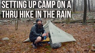 Setting Up Camp On A Thru Hike In The Rain