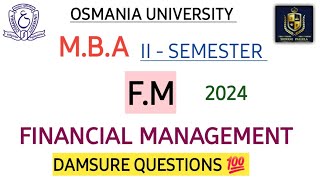 FINANCIAL MANAGEMENT || MBA 2 SEMESTER || IMPORTANT QUESTIONS || 💯 PASS || O.U || @shivanipallela