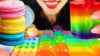 ASMR | Rainbow Jelly Balls Rainbow Jelly Blocks Rainbow Waffles Rainbow Water Cup McDonald's Macaron