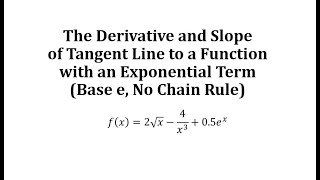 Derivative of an Function with an Exponential Term (Base e) and Slope of Tangent (no chain rule)
