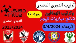 ترتيب الدوري المصري وترتيب الهدافين ونتائج مباريات اليوم الأربعاء 3-4-2024 من الجولة 17