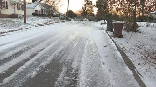 Icy, snowy secondary roads off North O'Henry Blvd.