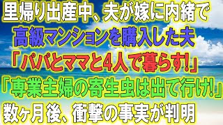 【スカッとする話】里帰り出産中、夫が嫁に内緒で両親に高級マンションを購入していた！夫「パパとママと4人で暮らす！専業主婦の寄生虫は出て行け！」→数ヶ月後、とんでもない事実が判明して…【修羅場】