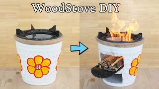 Wood Stove diy from Plant Pot and Cement【4K】-  Stove Creative