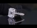 moisza ~ emerald cut halo 1ct 2ct s925 moissanite engagement ring on pave band wedding proposal ring