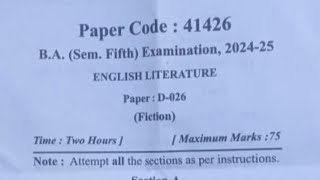 B.A. 5th Semester ENGLISH LITERATURE (Fiction) 2nd Paper Question Paper 2024–25 #mjpru #PAPERADDA