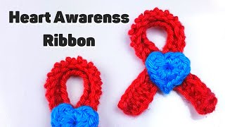 How To Crochet Heart Awareness Ribbon | Free Tutorial + Pattern