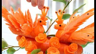 How to Make Carrot Peacock - Vegetable Carving Garnish - Sushi Garnish - Food Decoration