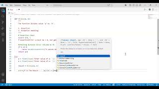 Experiment 8 - Python Program to demonstrate Assertion and Exception Handling using DivExp function