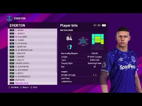 Everton Faces & Rating | EFootball PES 2020 - YouTube