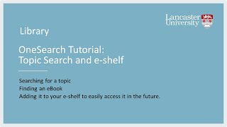 OneSearch tutorial topic search and eshelf