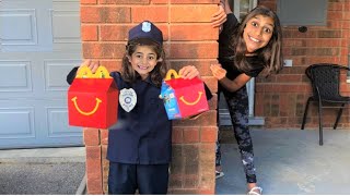 Kids Pretend Play Police Delivery Mcdonalds Happy Meal! funny video