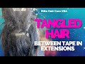 Her hair was so tangled between her tape in extensions| she hasn’t detangle her hair in a while