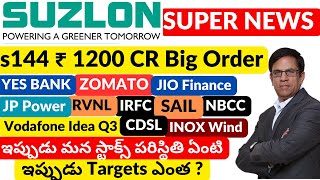 SUZLON ₹1200 Big Order| YES BANK| Vodafone Idea Q3 Result| JIO | RVNL| SAIL | CDSL| INOX WIND| NBCC