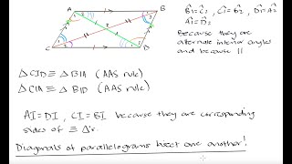 Grade 10 Math: Diagonals of a parallelogram bisect one another